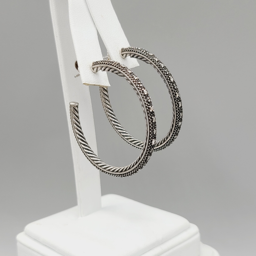 David Yurman Large Midnight Melange Hoop Earrings With Diamonds - Picture 7 of 12